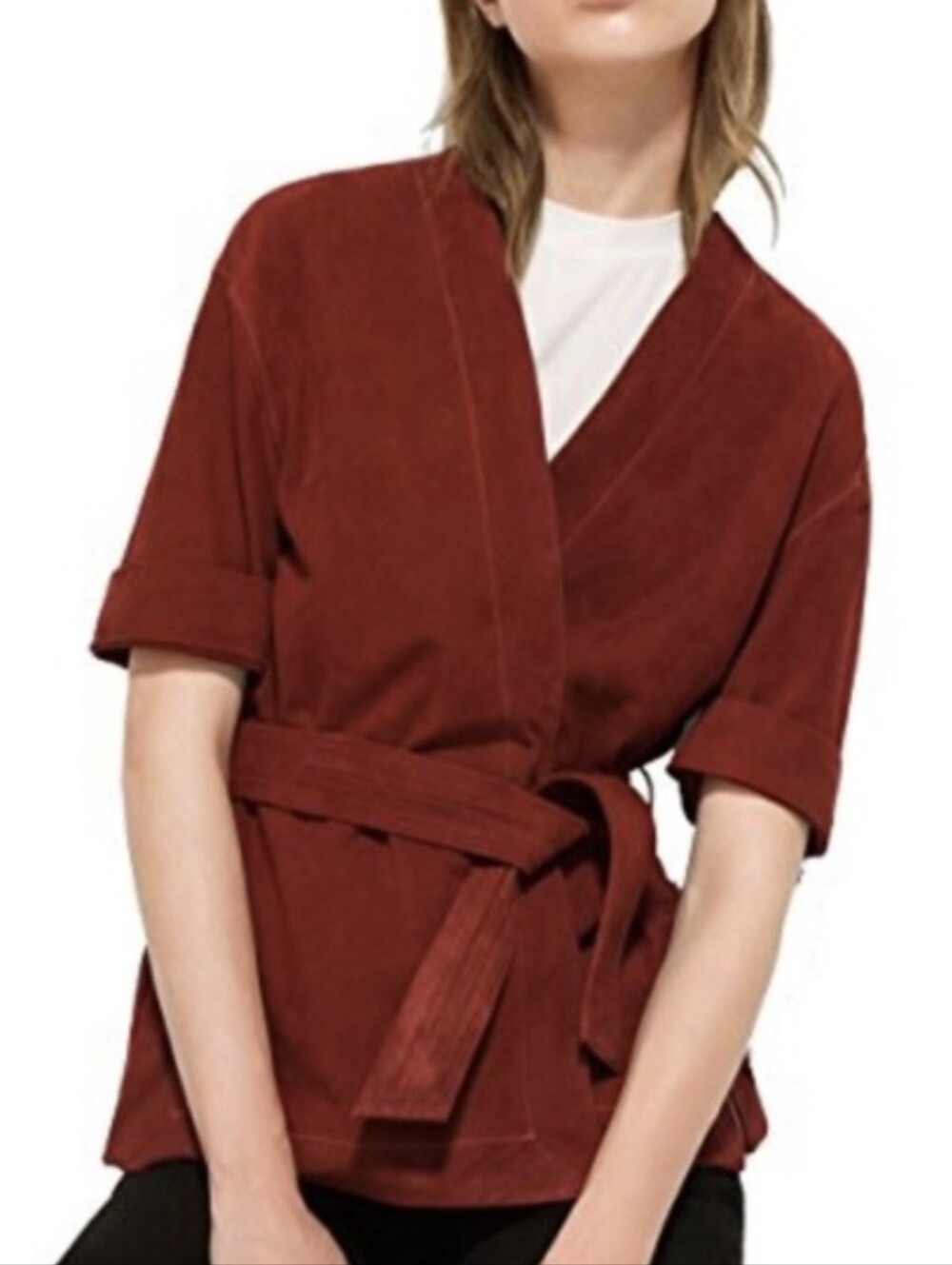 Massimo Dutti Maroon Goat Leather Kimono